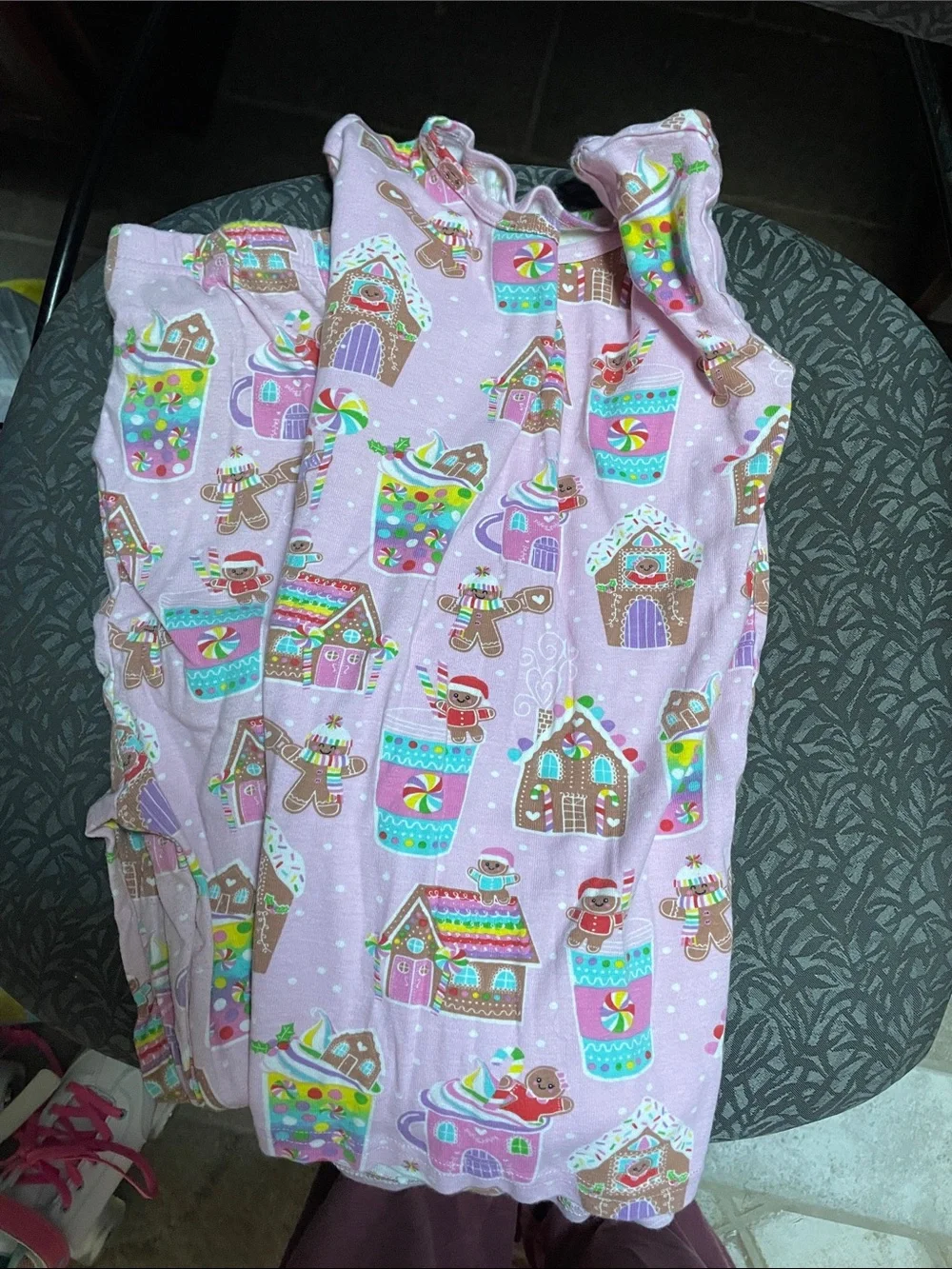 Kids Pink Gingerbread & Candy Print Pajama Set